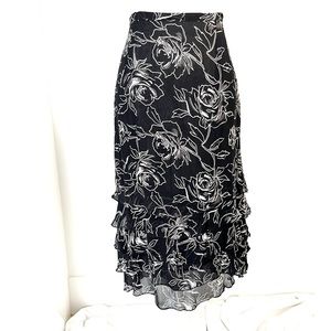 CLEARING OUT! Offers Please! Indira Black/White Floral Ruffle Skirt